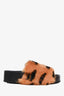 Celine Black/Brown Faux Fur Leopard Print Slides Size 38