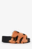 Celine Black/Brown Faux Fur Leopard Print Slides Size 38
