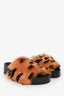 Celine Black/Brown Faux Fur Leopard Print Slides Size 38
