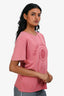 Saint Laurent 2018 Pink Washed Distressed Logo Printed Short Sleeve T-shirt Size S