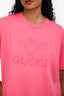 Gucci Pink Logo Tennis Racket Embroidered Short Sleeve T-shirt Size S