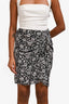 Isabel Marant Étoile Black/White Floral Print Ruched Mini Skirt Size 38