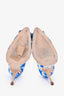 Manolo Blahnik Blue/White Satin Floral Crystal Embellished Hangisi Heels Size 38