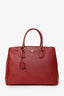 Prada Burgundy Saffiano Leather Large Double Zip Galleria Tote With Strap