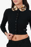 Miu Miu Black Cashmere Knit Cardigan With Detachable Leopard Collar Size 38