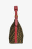 Fendi Brown Zucca Canvas/Red Leather 'Piccola' Shoulder Bag
