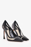 Christian Dior Black Leather/PVC Flared Heels Size 36.5