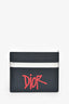 Christian Dior x Shawn Stussy 2020 Navy Blue Grained Leather Logo Bull Card Holder