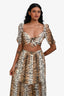 Cami NYC Brown Tiger Printed Silk Short Sleeve 'Christina' Crop Top + Maxi Skirt Set Size S