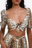 Cami NYC Brown Tiger Printed Silk Short Sleeve 'Christina' Crop Top + Maxi Skirt Set Size S