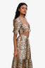 Cami NYC Brown Tiger Printed Silk Short Sleeve 'Christina' Crop Top + Maxi Skirt Set Size S