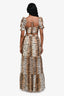 Cami NYC Brown Tiger Printed Silk Short Sleeve 'Christina' Crop Top + Maxi Skirt Set Size S