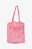 Prada Pink Raffia Crochet Logo Embroidered Tote Bag