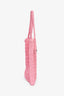 Prada Pink Raffia Crochet Logo Embroidered Tote Bag