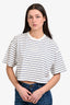 Miu Miu 2024 White/Navy Cotton Striped Cropped T-Shirt Size S