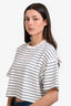 Miu Miu 2024 White/Navy Cotton Striped Cropped T-Shirt Size S