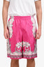 Versace Pink Silk Baroque Print Shorts Size 58 Mens