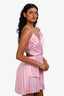 Maje Pink Satin Sleeveless Pleated Backless Mini Dress Size 36