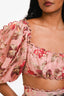 Zimmermann Pink/Multicolour Linen Floral Puff-Sleeve Crop Top Size 0