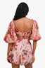Zimmermann Pink/Multicolour Linen Floral Puff-Sleeve Crop Top Size 0