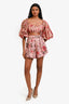 Zimmermann Pink/Multicolour Linen Floral Scalloped High-Waisted Shorts Size 1