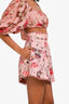 Zimmermann Pink/Multicolour Linen Floral Scalloped High-Waisted Shorts Size 1