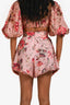 Zimmermann Pink/Multicolour Linen Floral Scalloped High-Waisted Shorts Size 1