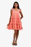 Sézane Pink Cotton Embroidered Ruffle Tiered Sleeveless Mini Dress Size 34