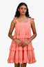 Sézane Pink Cotton Embroidered Ruffle Tiered Sleeveless Mini Dress Size 34