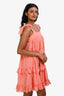 Sézane Pink Cotton Embroidered Ruffle Tiered Sleeveless Mini Dress Size 34