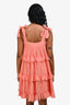 Sézane Pink Cotton Embroidered Ruffle Tiered Sleeveless Mini Dress Size 34