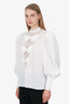 Alessandra Rich White Lace Bow Puff Sleeve Blouse Size 40