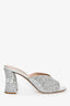 Miu Miu Silver Leather Glitter/ Crystal Embellished Mules Size 35.5