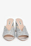 Miu Miu Silver Leather Glitter/ Crystal Embellished Mules Size 35.5