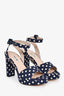 Miu Miu Navy/White Polka Dot Platform Sandals Size 36