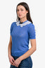 Miu Miu 2019 Blue/White Cashmere/Silk Lace Collar Top Size 44