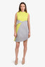 Issey Miyake Grey/Yellow Pleatead Colourblock Sleeveless Dress Size 2