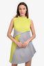 Issey Miyake Grey/Yellow Pleatead Colourblock Sleeveless Dress Size 2