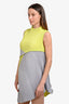 Issey Miyake Grey/Yellow Pleatead Colourblock Sleeveless Dress Size 2