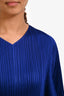 Pleats Please Issey Miyake Blue Pleated Short Sleeve Asymmetrical Top Size 5