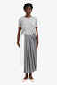 Sacai 2023 Grey/White Wool Blend Pleated Midi Skirt Size 3