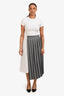 Sacai 2023 Grey/White Wool Blend Pleated Midi Skirt Size 3