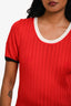 Sandro Red/White/Black Trim Detailed Short Sleeve Top Size 2