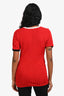 Sandro Red/White/Black Trim Detailed Short Sleeve Top Size 2