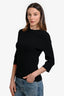 Maje Black Ribbed Knit Back Detail 3/4 Sleeve Top Size 3
