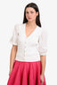 Maje White Ribbed Knit Puff Lace Cardigan Size 3