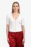 Maje White Ribbed Knit Button Detail V-Neck Top Size 3