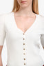 Maje White Ribbed Knit Button Detail V-Neck Top Size 3