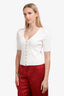Maje White Ribbed Knit Button Detail V-Neck Top Size 3