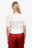 Maje White Ribbed Knit Button Detail V-Neck Top Size 3